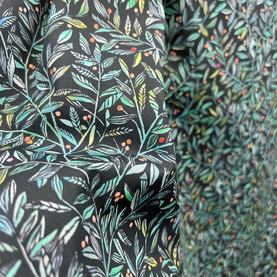 Voyage Torquay Pomegranate Navy Ness Poplin Cotton Dress Fabric