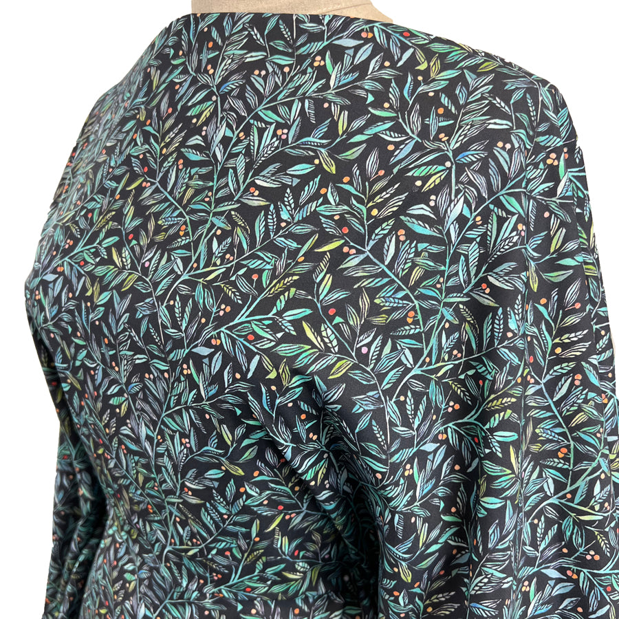 Voyage Torquay Pomegranate Navy Ness Poplin Cotton Dress Fabric Side