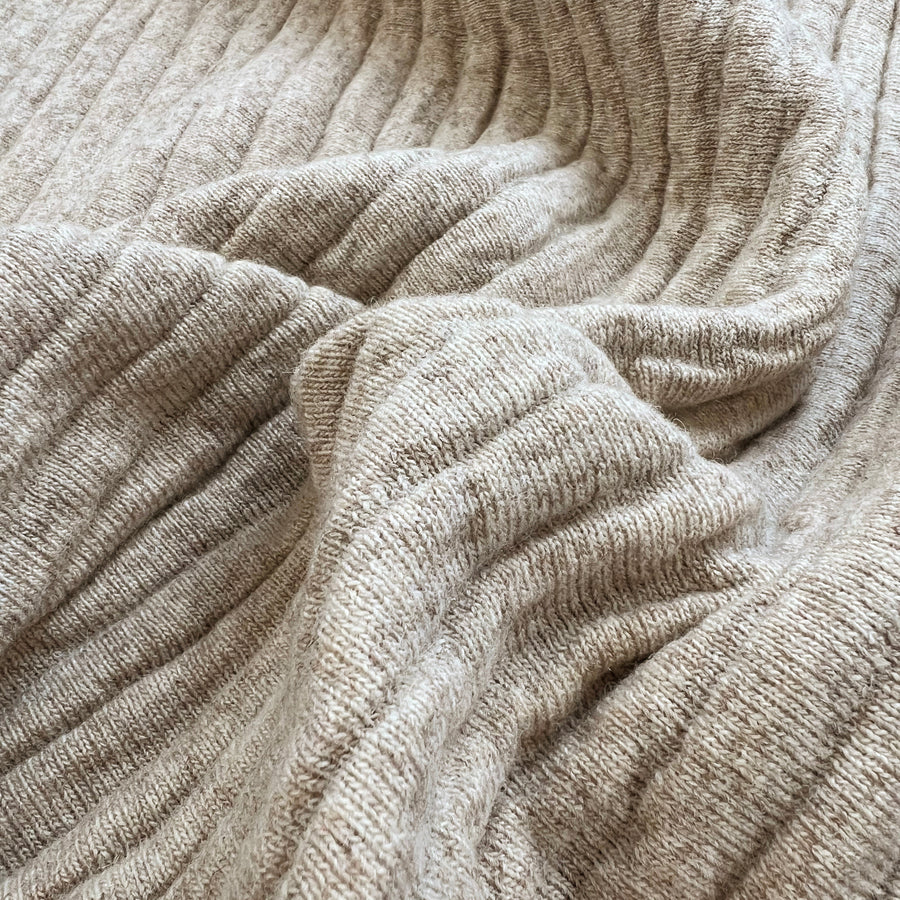 Wadded Bliss Wool Polyester Nylon Elastane Stripe Padded Beige Coating Fabric Knitted In Italy