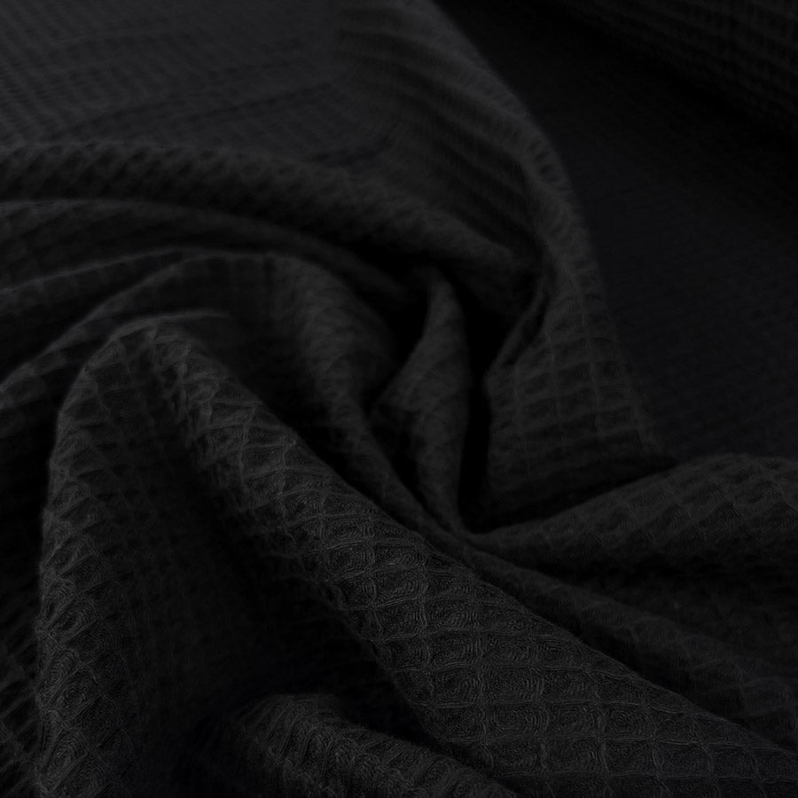 Waffle Black Cotton Woven Textured Pyjama Fabric Cu E21C4427 979B 4516 8E49 799A30D20982