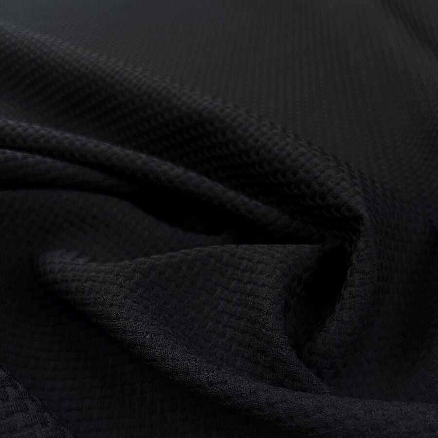 Waffle Wool Coating Black Nylon Woven Pattern Fabric