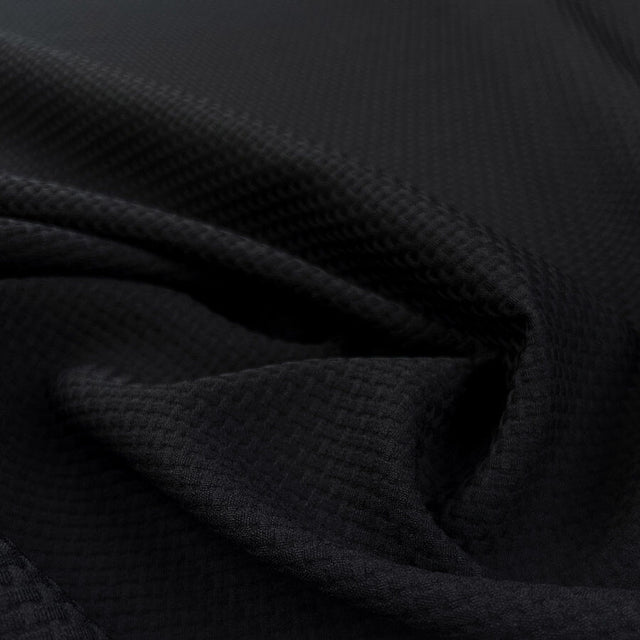 Waffle Wool Coating Black Nylon Woven Pattern Fabric