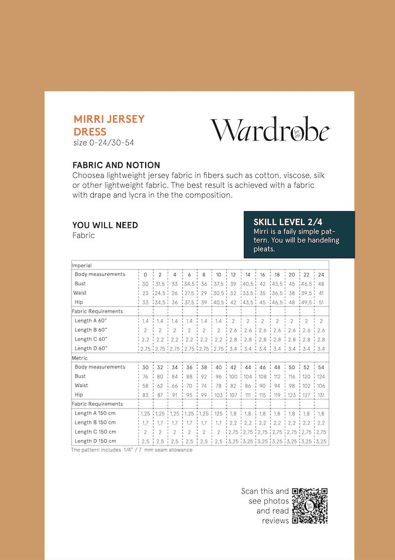 Wardrobe By Me Mirri Dress Sewing Pattern Back Cover