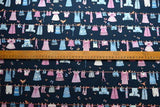 Washing Day Dark Navy Blue Fabric With A Blue And Pink Washing Line Pattern S