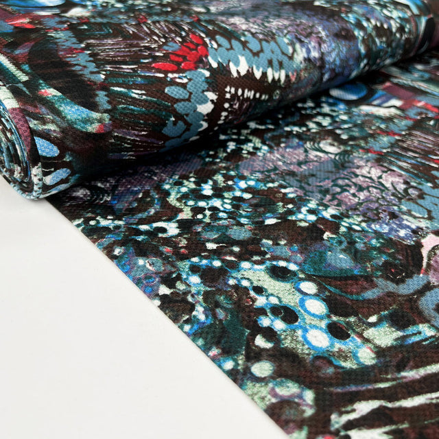 Wassabi purple cotton spandex abstract woven stretch trouser fabric bolt