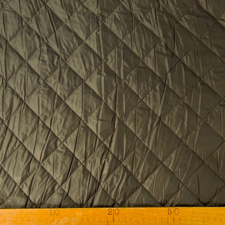 Water Resistant Diamond Quilted Fabric Luxury Quilting Dark Olive Ruler