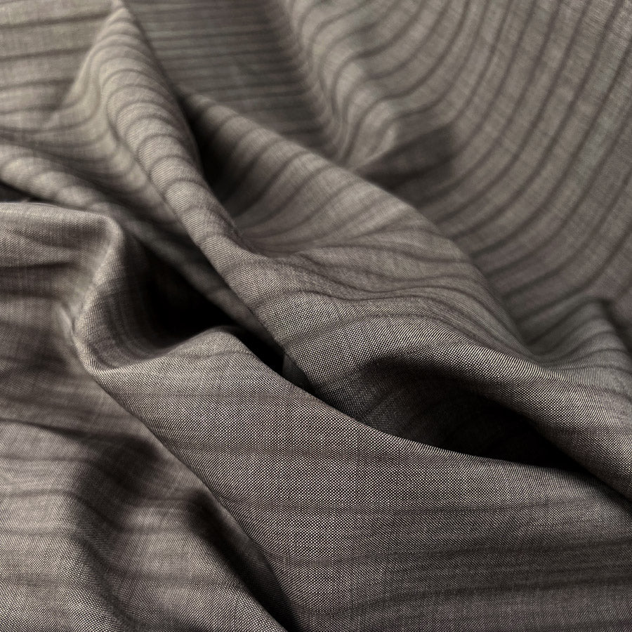 Whispering Grass Fine Lightweight Wool Suiting Fabric Brown Stripe