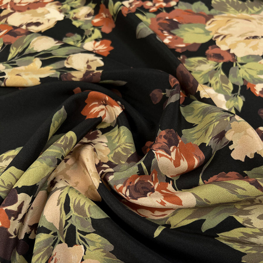 Whispering smith silk black floral italian brown green dress fabric cu