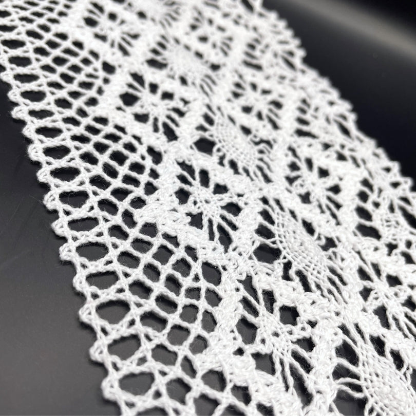 White Crochet Cotton Lace Scalloped Edge Trim Wide Diamond