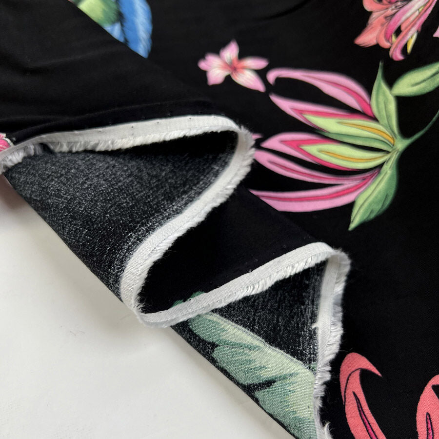 White Lotus Black Multicoloured Floral Viscose Dress Fabric Fold