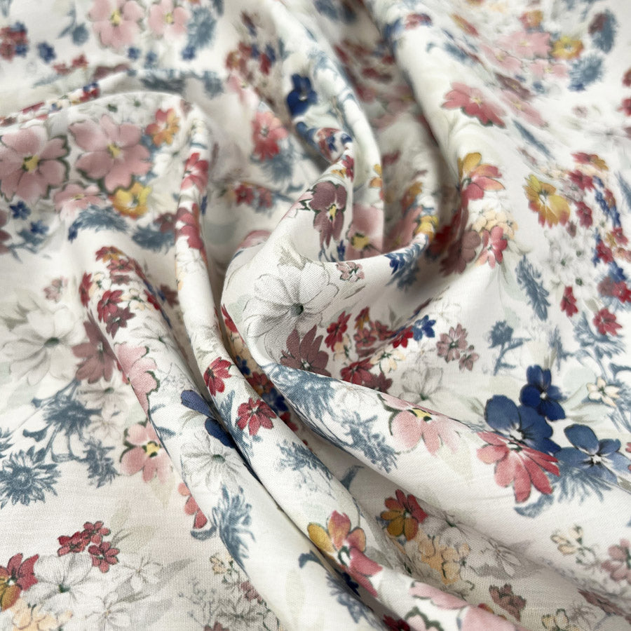 Wide Width Cotton Poplin Leia Oeko Tex Floral Print White Craft Fabric