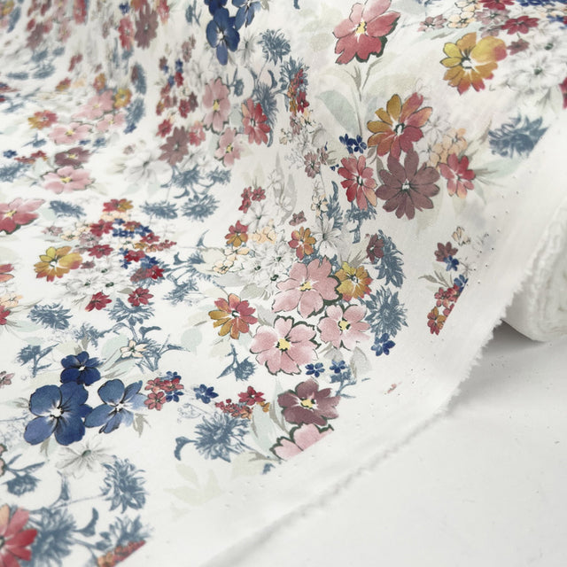 Wide Width Cotton Poplin Leia Oeko Tex Floral Print White Craft Fabric Roll