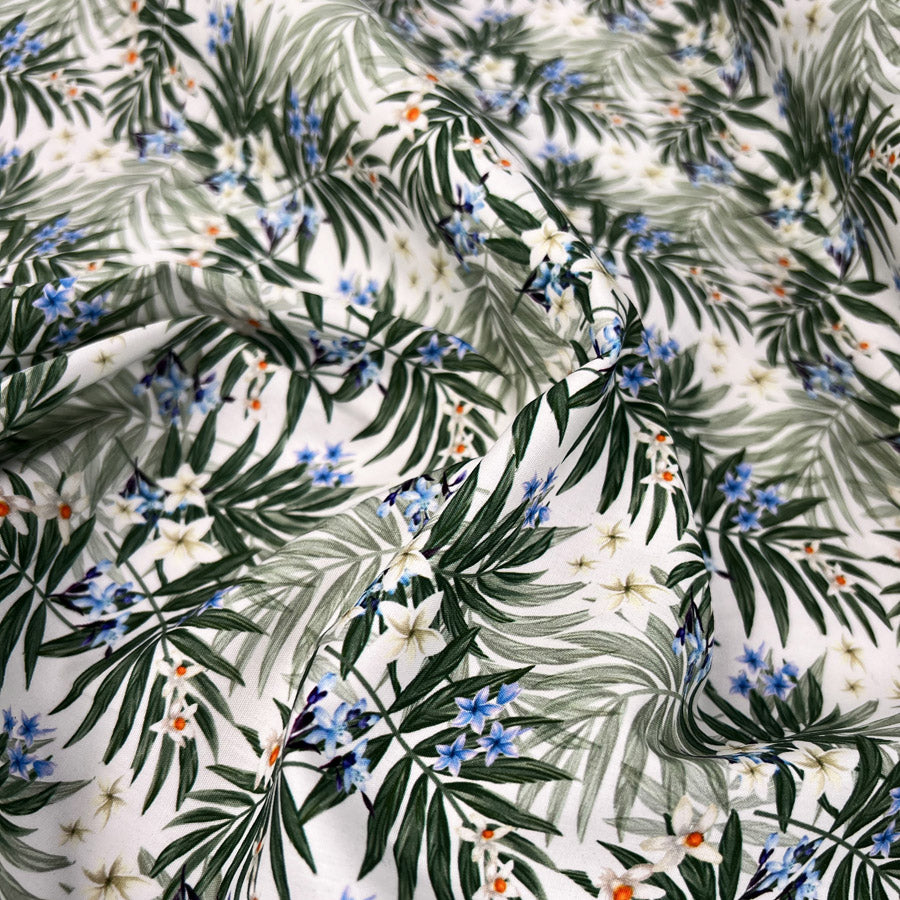 Wide Width Cotton Poplin Suri Oeko Tex Leaf Print Green White Craft Fabric