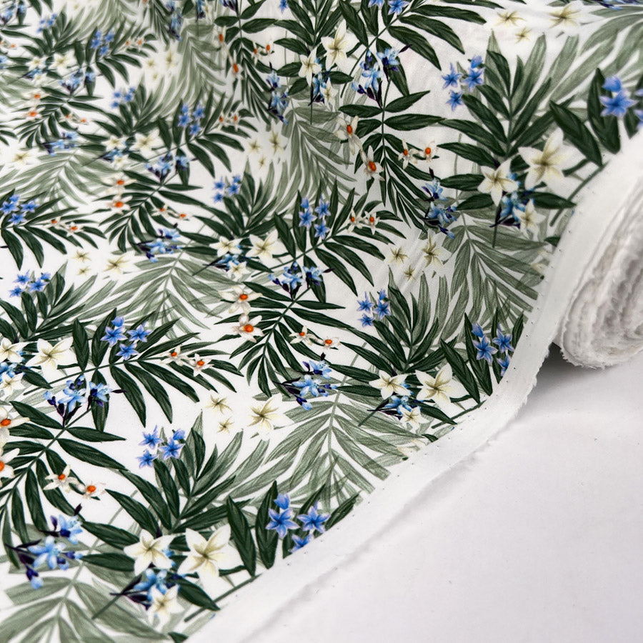 Wide Width Cotton Poplin Suri Oeko Tex Leaf Print Green White Craft Fabric Roll