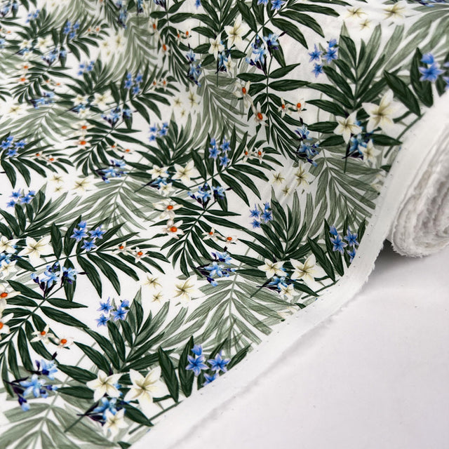 Wide Width Cotton Poplin Suri Oeko Tex Leaf Print Green White Craft Fabric Roll