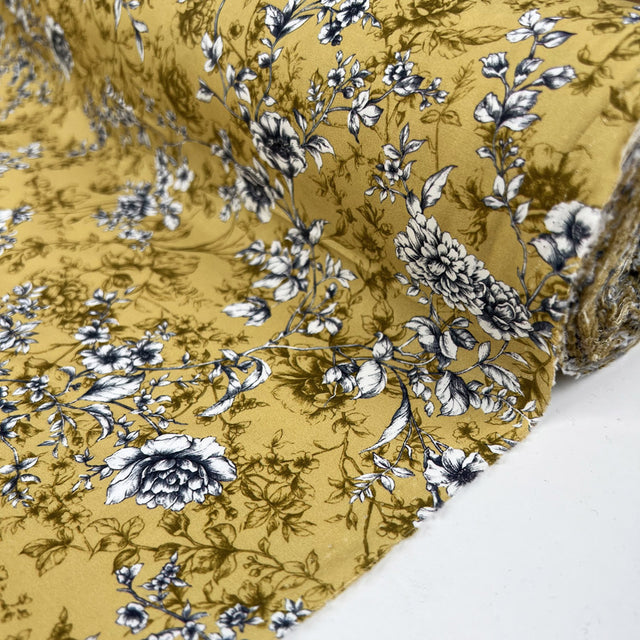 Wide Width Cotton Poplin Wren Oeko Tex Floral Print Ochre Yellow Craft Fabric Roll