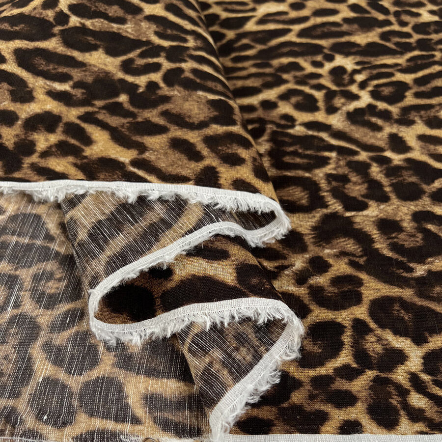 Wild Expressions Savannah Leopard Linen Viscose Brown Woven Animal Print Dress Fabric Fold