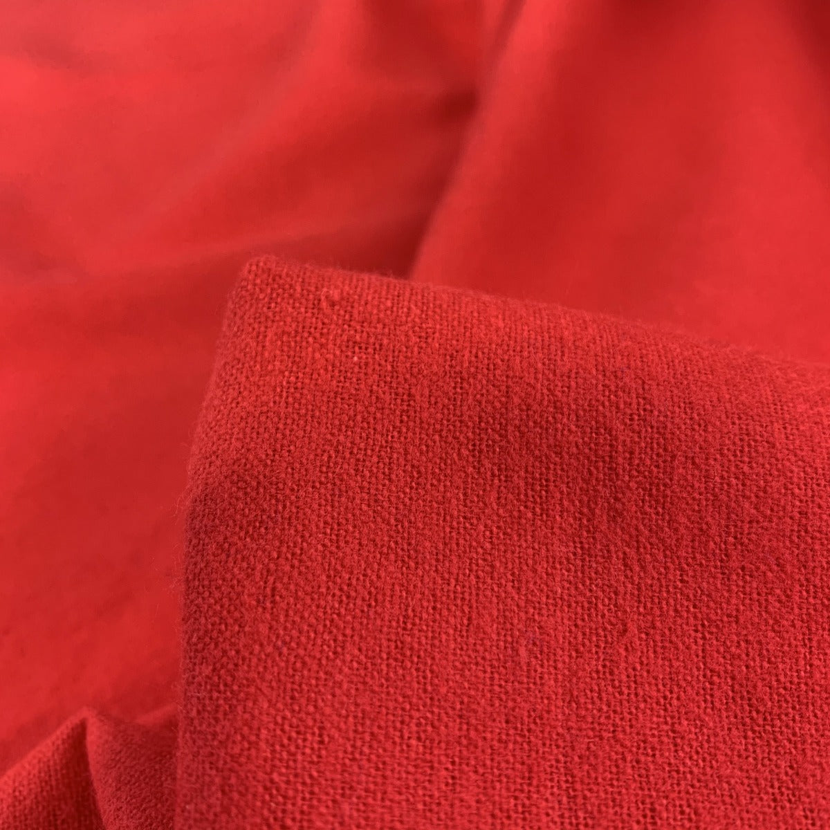 Winceyette Plain Red Cotton Flannel Fabric Close Up