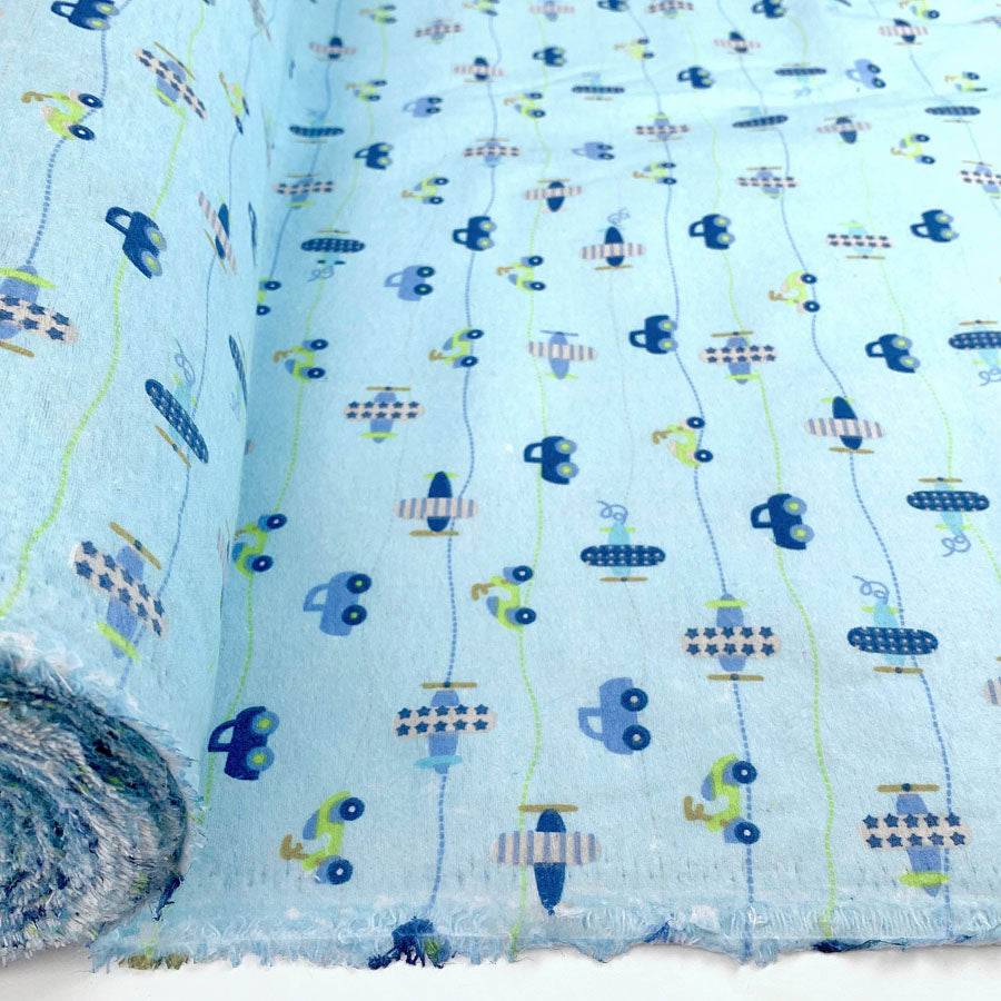 Winceyette The Big Race Cars Pale Blue Brushed Cotton Shirting Fabric Fabric Photo