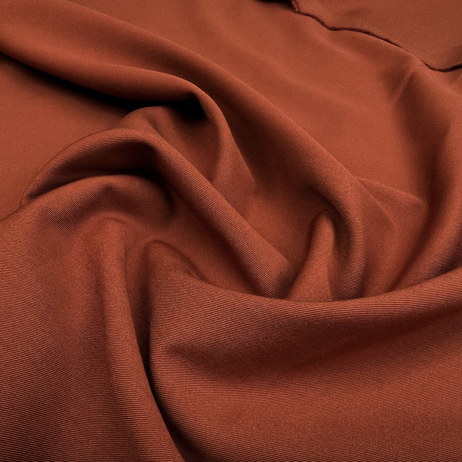 Wool Twill Rust Polyester Viscose Elastane Orange Plain Stretch Suiting Fabric