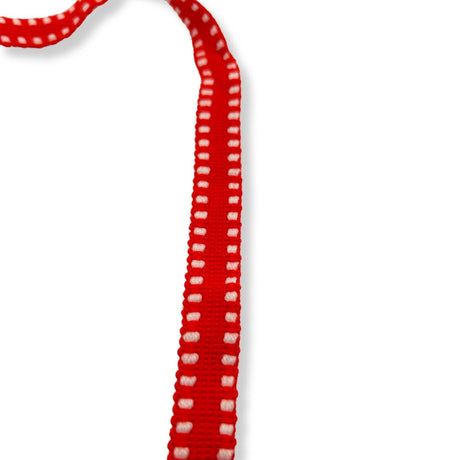 Woven Ladder Polyester Trim Red   White 19mm Wide