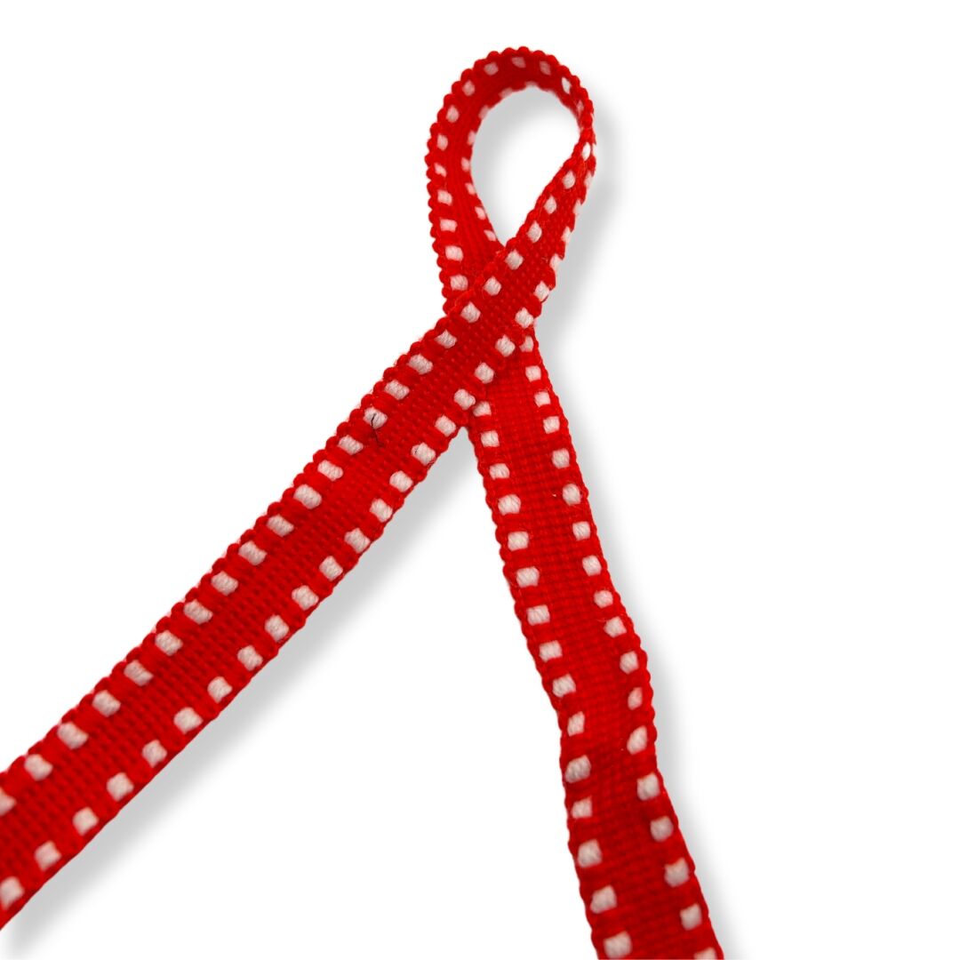 Woven Ladder Polyester Trim Red   White 19mm Wide Twist