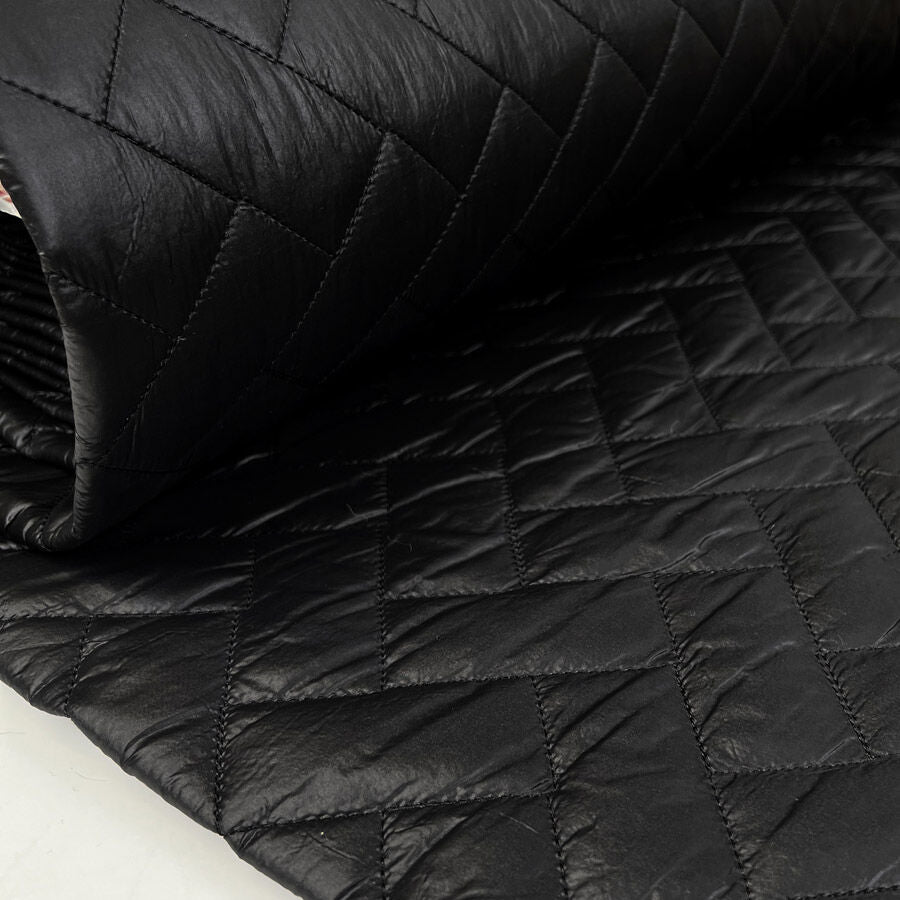 Zig Zag Quilting Black Polyamide Wadded Coating Fabric Bolt