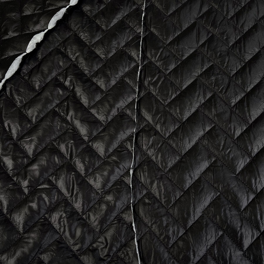 Zig Zag Quilting Black Polyamide Wadded Coating Fabric