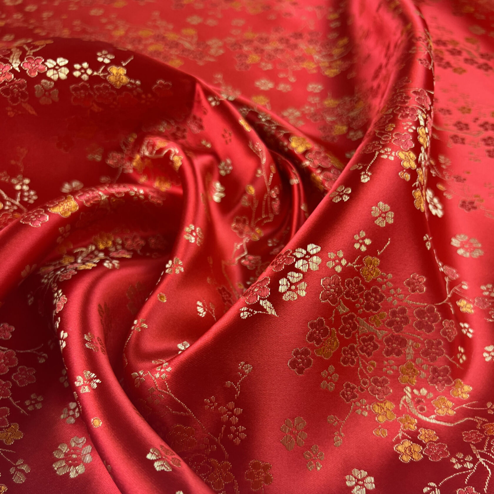 Chinese Jacquard Red Dress Fabric Qipao Fire Blossom