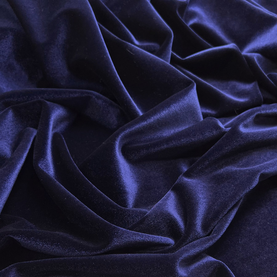 Stretch navy velvet fabric, jersey velour material