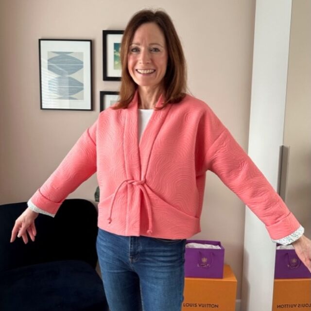 Customer Make by Angela - Moire - Coral Fabric - Megan Nielsen Hovea Jacket - January 2023