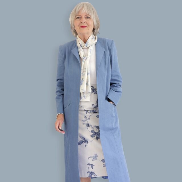 Customer Make by Angela Kane - Pure Linen - Denim Blue Fabric - 664 Summer Coat - August 2023