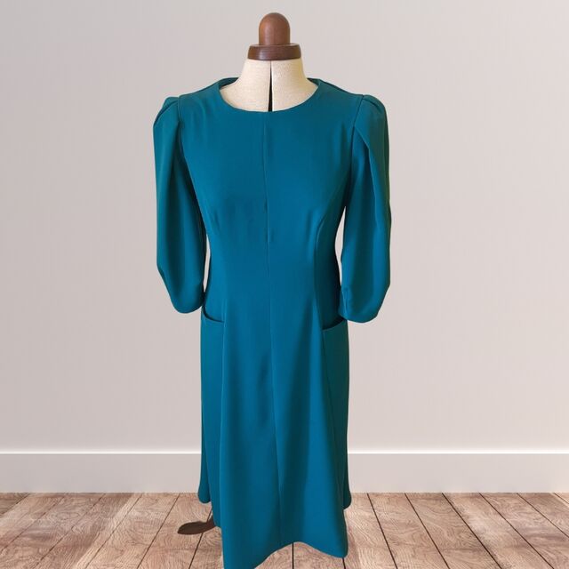 Customer Make by Kate - Triple Crepe - Teal Fabric - Vikisews Diana Dress Pattern - September 2023