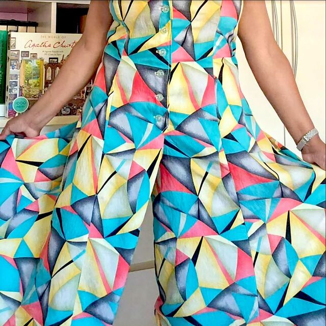 Customer Make by Missdj60 - Aqua Psychaedelic Fabric -  McCalls 5375 Jumpsuit - August 2023
