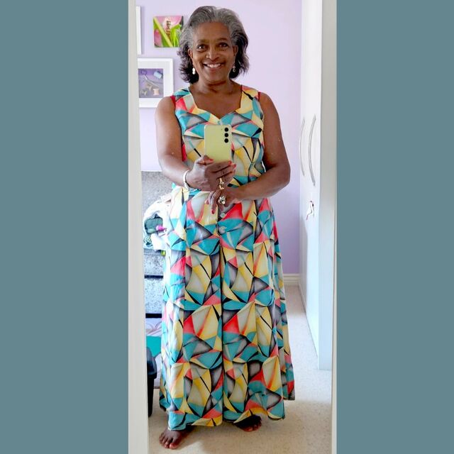 Customer Make by Missdj60 - Aqua Psychaedelic Fabric -  McCalls 5375 Jumpsuit - August 2023 (2)