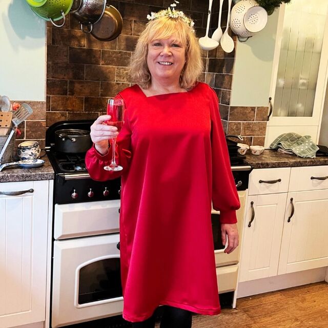 Customer Make by Fi and Ai - Luxury Satin Backed Crepe - Red - Maison Fauve Lauren Dress - January 2023 