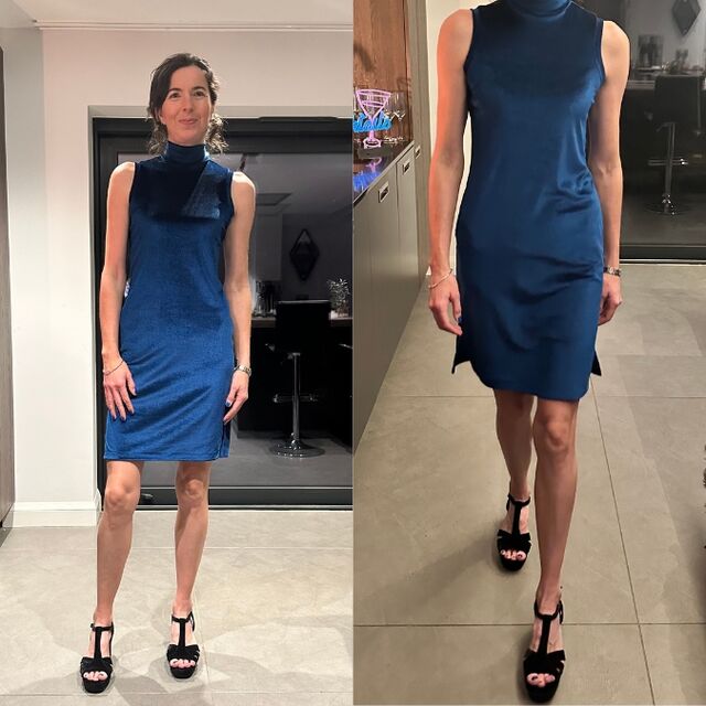 Customer Make by Sarah - Stretch Velvet - Peacock - True Bias Nikko Dress - January 2023