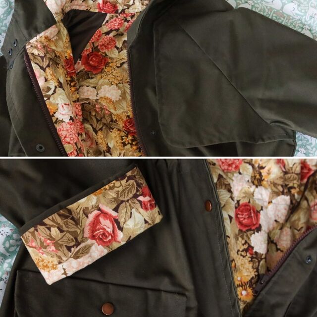 Customer Make by Fiona - Oilcloth, Floral Cotton & Ex Barbour Lining - Tilly and The Buttons Eden Raincoat - February 2023