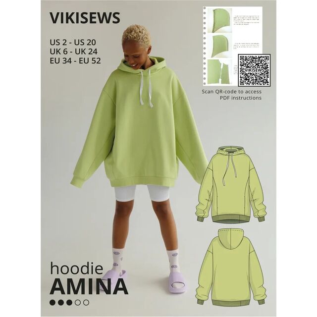 Vikisews - Amina Hoodie Sewing Pattern (UK 6-24)