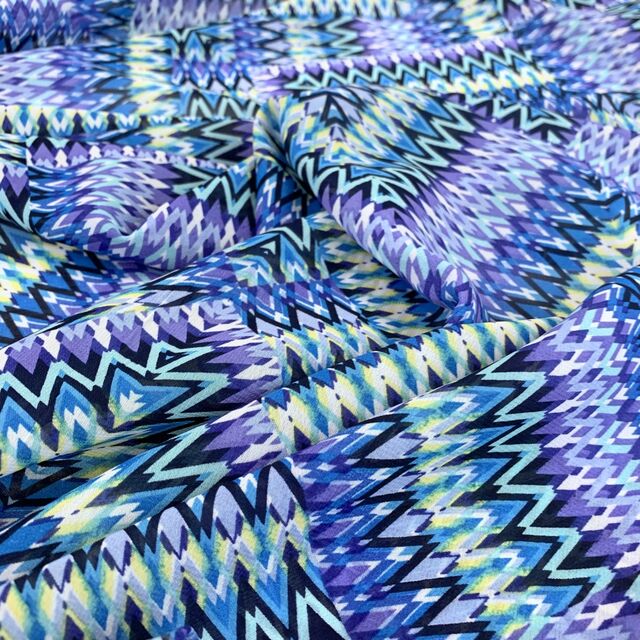 Remnant - Abstract Zig Zag - Blue & Purple Chiffon (3m)