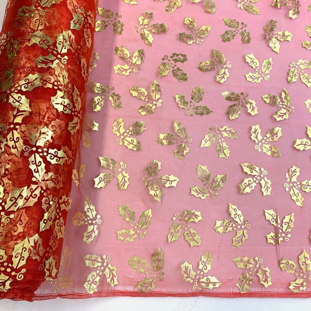Christmas Organza - Holly & Berry - Gold
