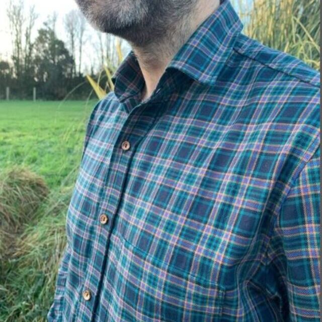 Shirt - Using brushed tartan- Black & green