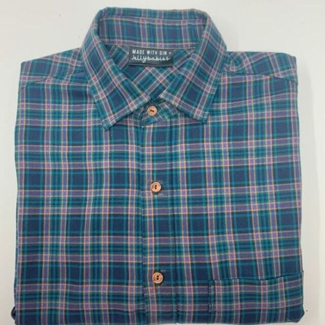 Shirt - Using brushed tartan- Black & green fabric