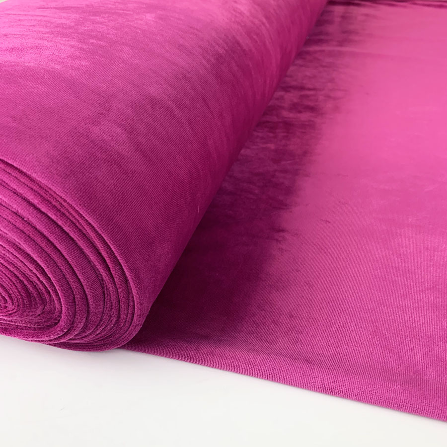 Velour Stretch Knitted Polyester Blend Fabric Venus - Cerise