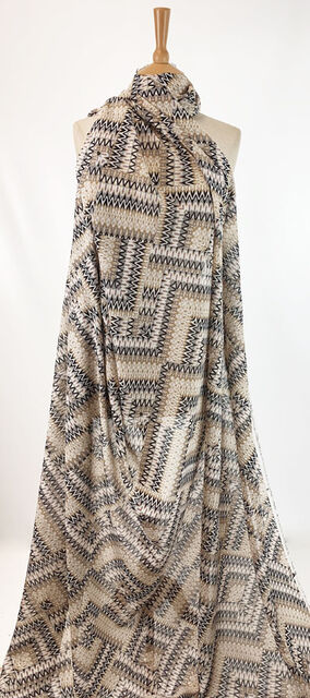 Abstract Zig Zag - Beige & Black Chiffon