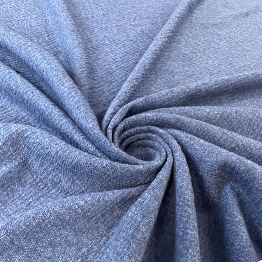 Italian Knitted Polyester Blue Dress Fabric Denim Jersey Crinkle