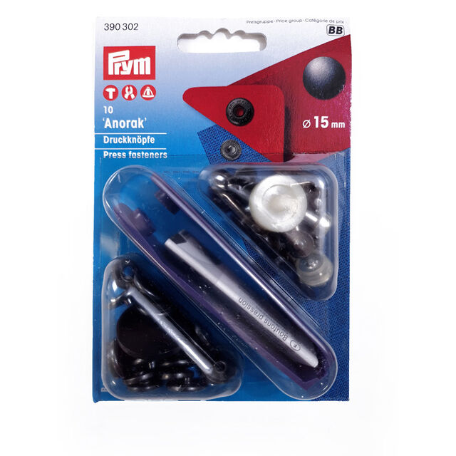 Prym - Anorak Press Fasteners - Black (15mm)