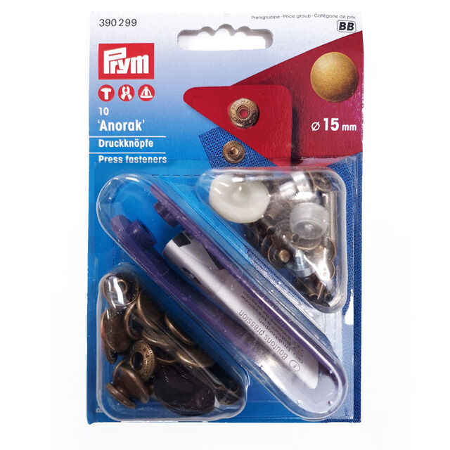 Prym - Anorak Press Fasteners - Brass (15mm)