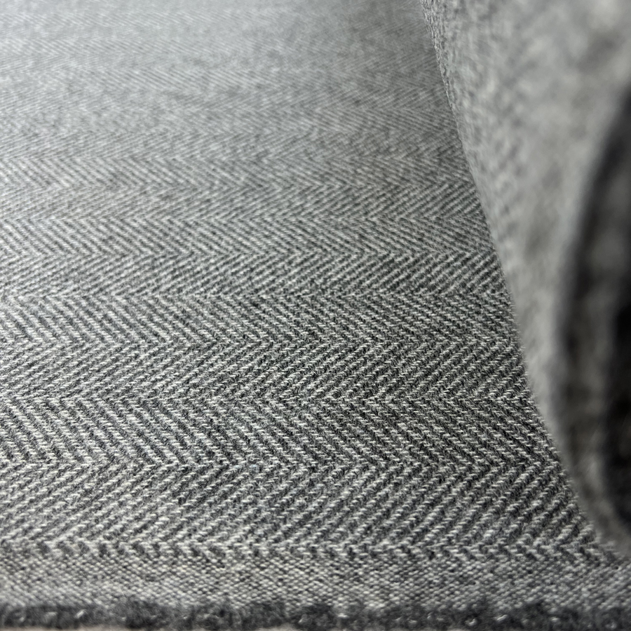 100% Wool Suiting Fabric | Loro Piana - Grey Herringbone