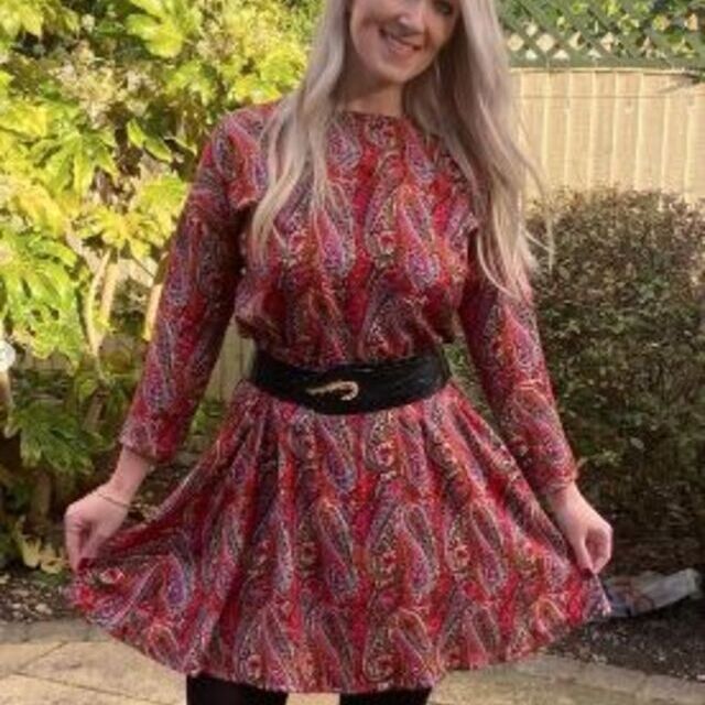 Dress - using viscose twill- paisley - red fabric-  by Loubysew